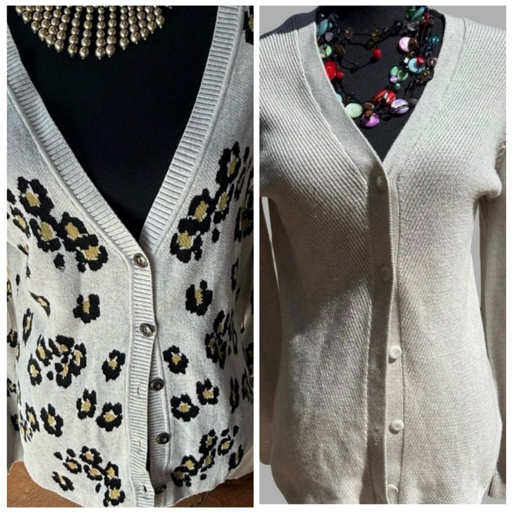Women’s Sweater Bundle Size M Leopard & Neutral Knits cardigans‎ 2 pieces